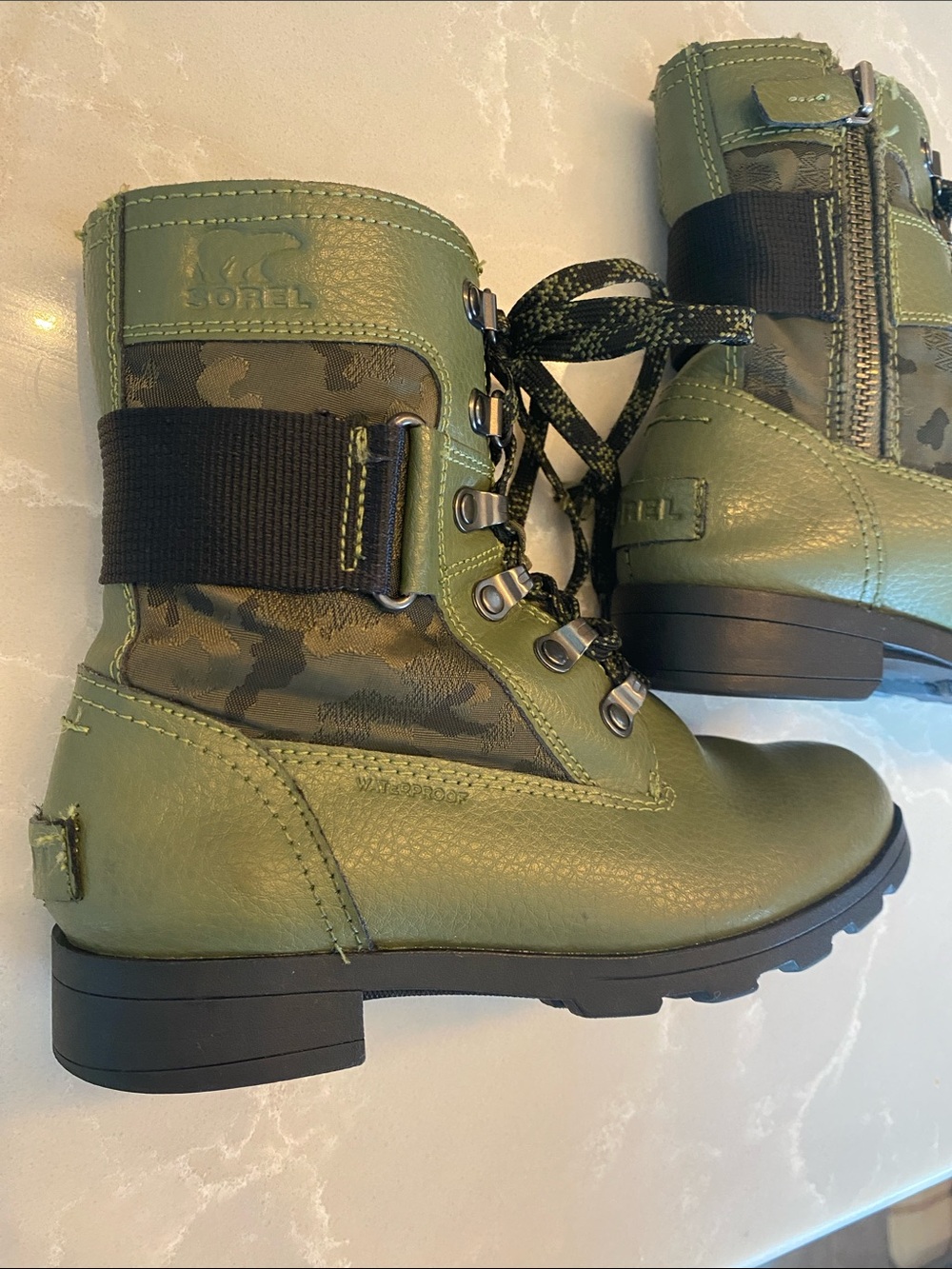 Sorel Kids Olive Green Lace-Up Waterproof Boots